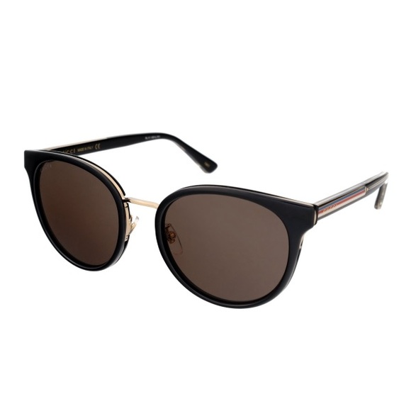 Black, round Gucci Sunglasses with red, white and blue stripes, Style GG0850s